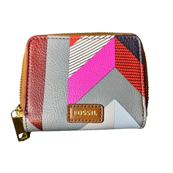 Fossil Handbags - FOSSIL pink Grey Multi Colour Billfold Cards & ID WALLET  zippered coin pocket